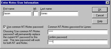 Enter Notes User Information dialog box
