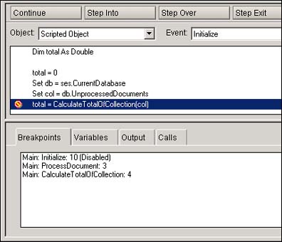 LotusScript Debugger - Breakpoints tab