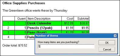 Number of Items dialog box