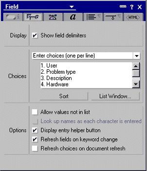 Dialog list choices