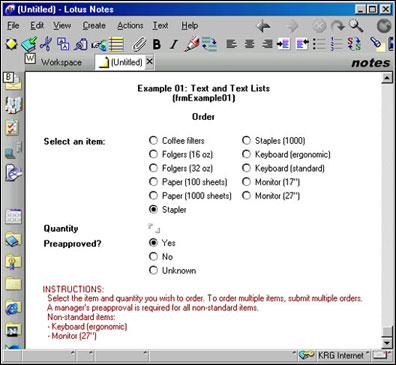 A sample order form