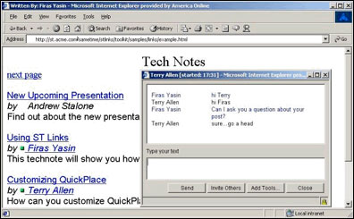Sametime Links-enabled Web page