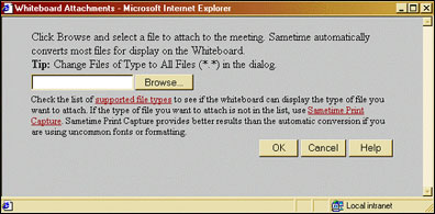 Whiteboard Attachments dialog box