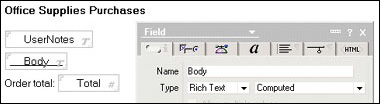 Field Properties box for Body field