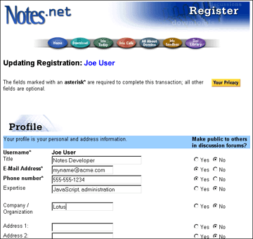 Updating Registration